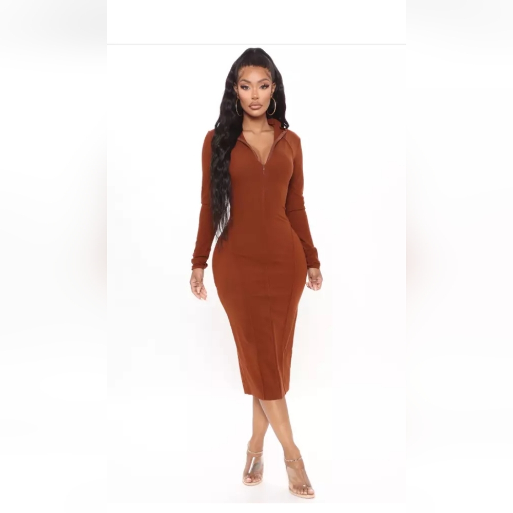 Women's Brown Suede Midi Dress